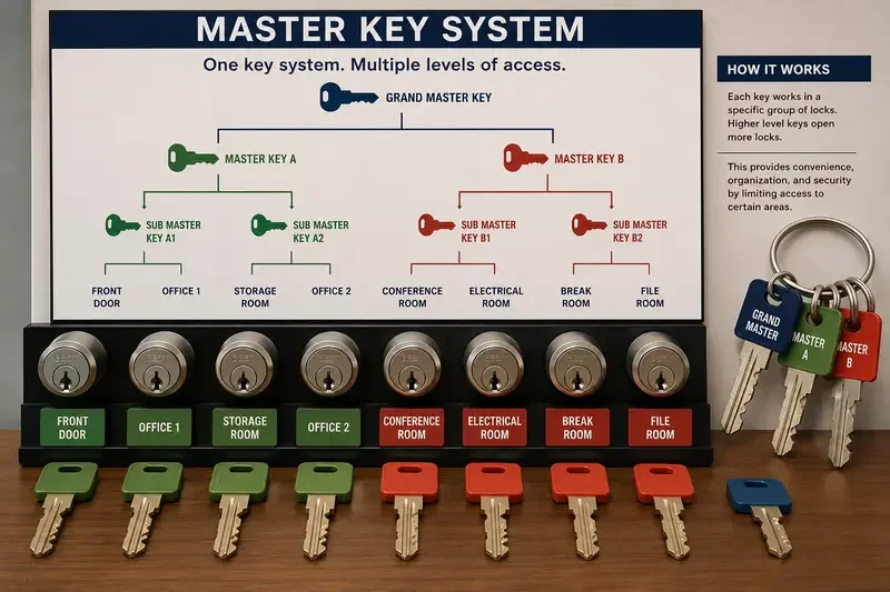 Infographic with a graph describing how a master key system works.