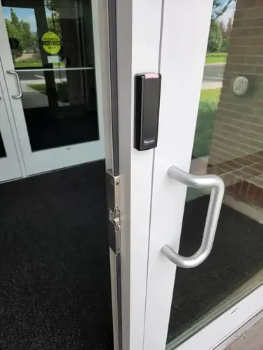 Electronic access entry system on church door in Utah.