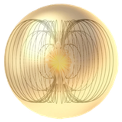 A diagram illustrating magnetic field lines surrounding a central point with symmetrical lines extending outward.