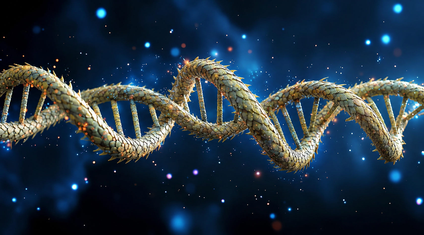 Reptilian scales of victim consciousness wrapped around DNA.