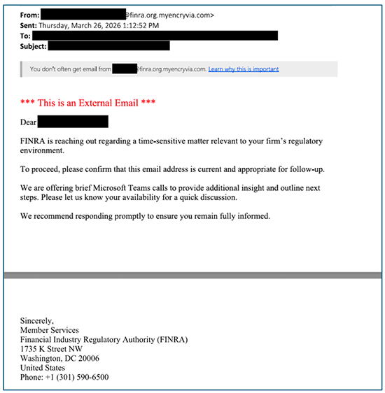 Client Advisory: Active Phishing Campaigns Impersonating FINRA and the SEC