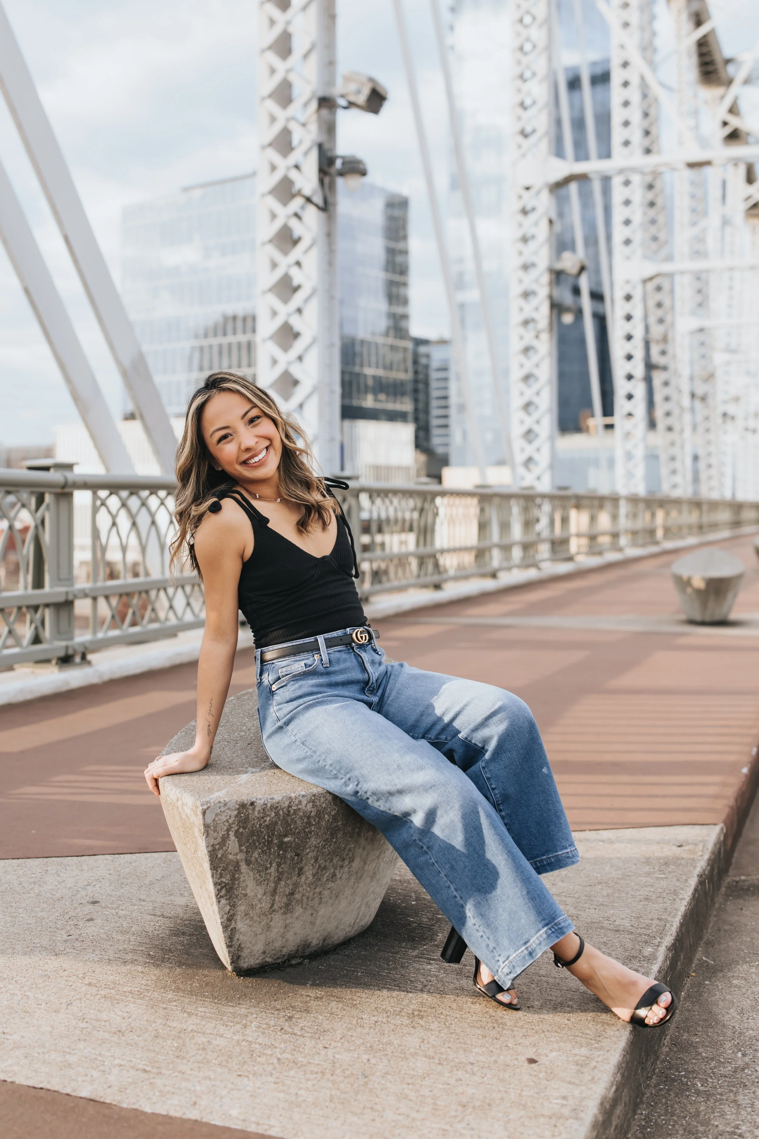  Kait posing for photos on the Pedestrian Bridge 