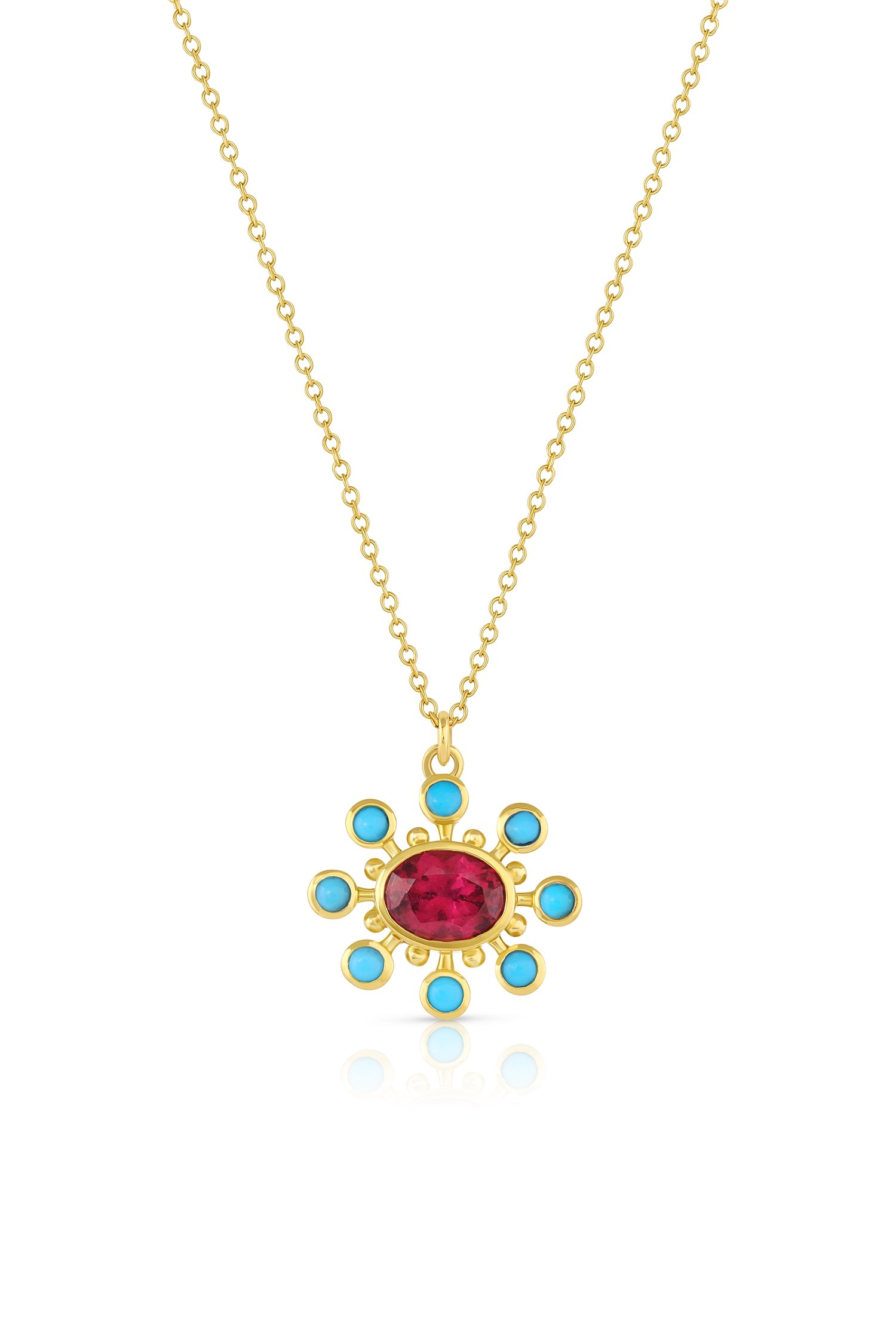 Comsmos Necklace in Rhodolite Garnet and Turquoise.jpg