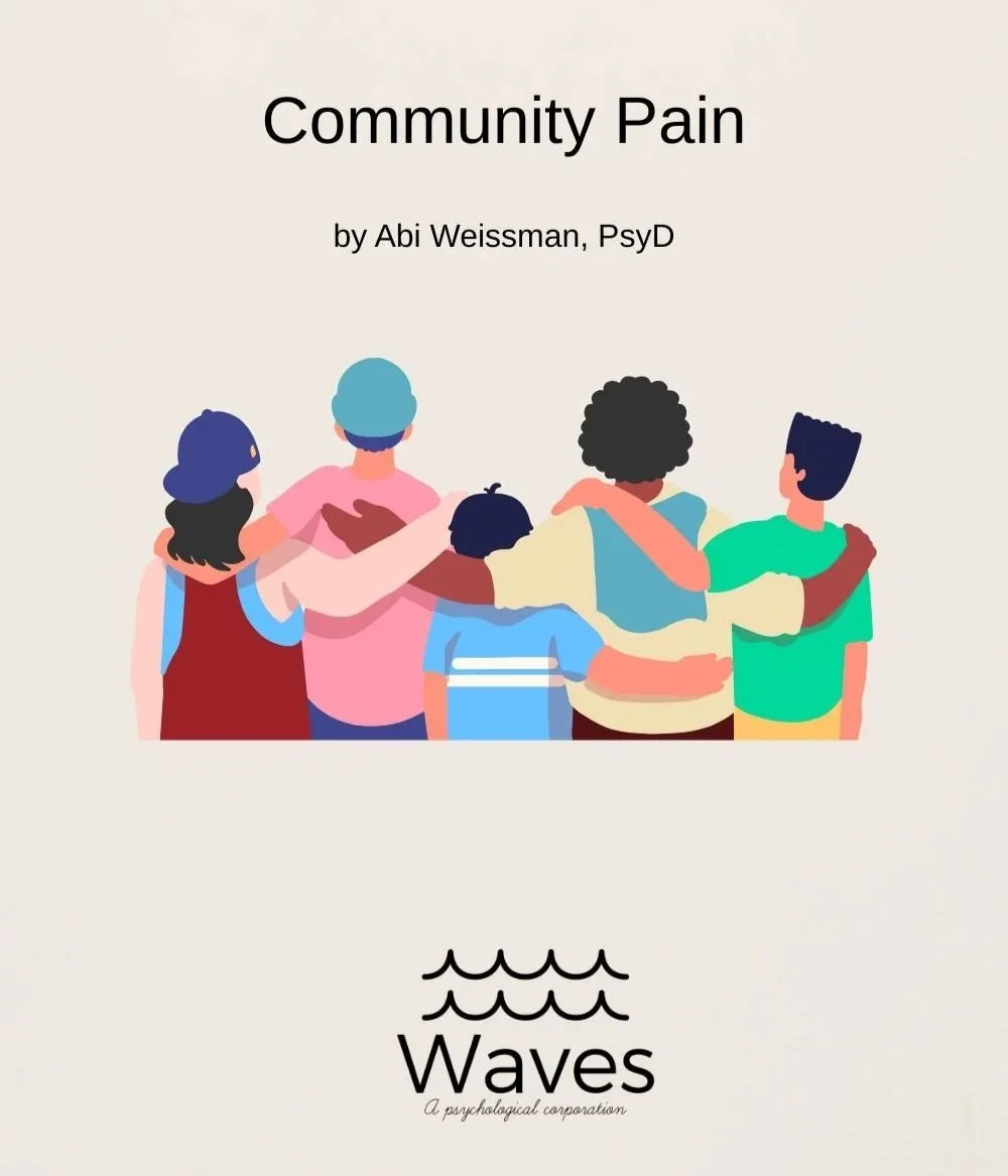 An infographic of people standing with arms around each other, reflecting care from a jewish affirming therapist in San Diego, CA and a jewish therapist in San Diego, CA offering grief counseling San Diego, CA.
