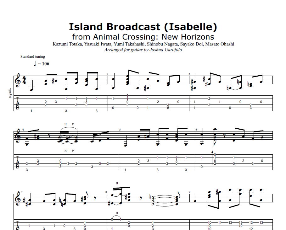Animal Crossing New Horizons Isabelle S Island Broadcast Guitar Tabs Joshua Garofolo Guitar