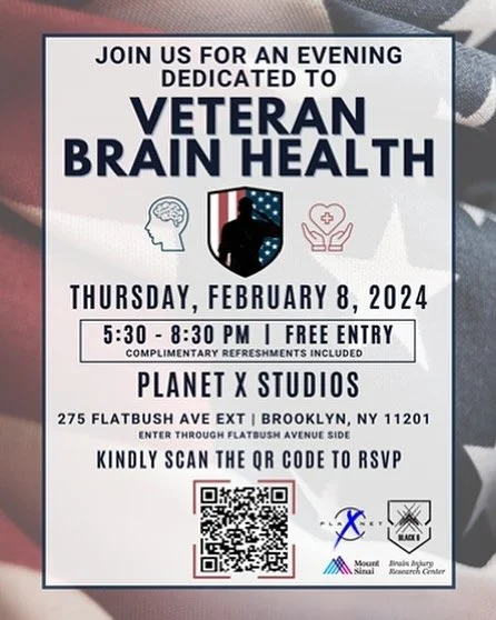 Just under a week before our event at @planetx.life studio in Brooklyn with @sinai_tbi 

Come and get to know researchers studying TBI&rsquo;s in Veterans and First Responders.

If you or someone you know has suffered a TBI, learn and be part of the 