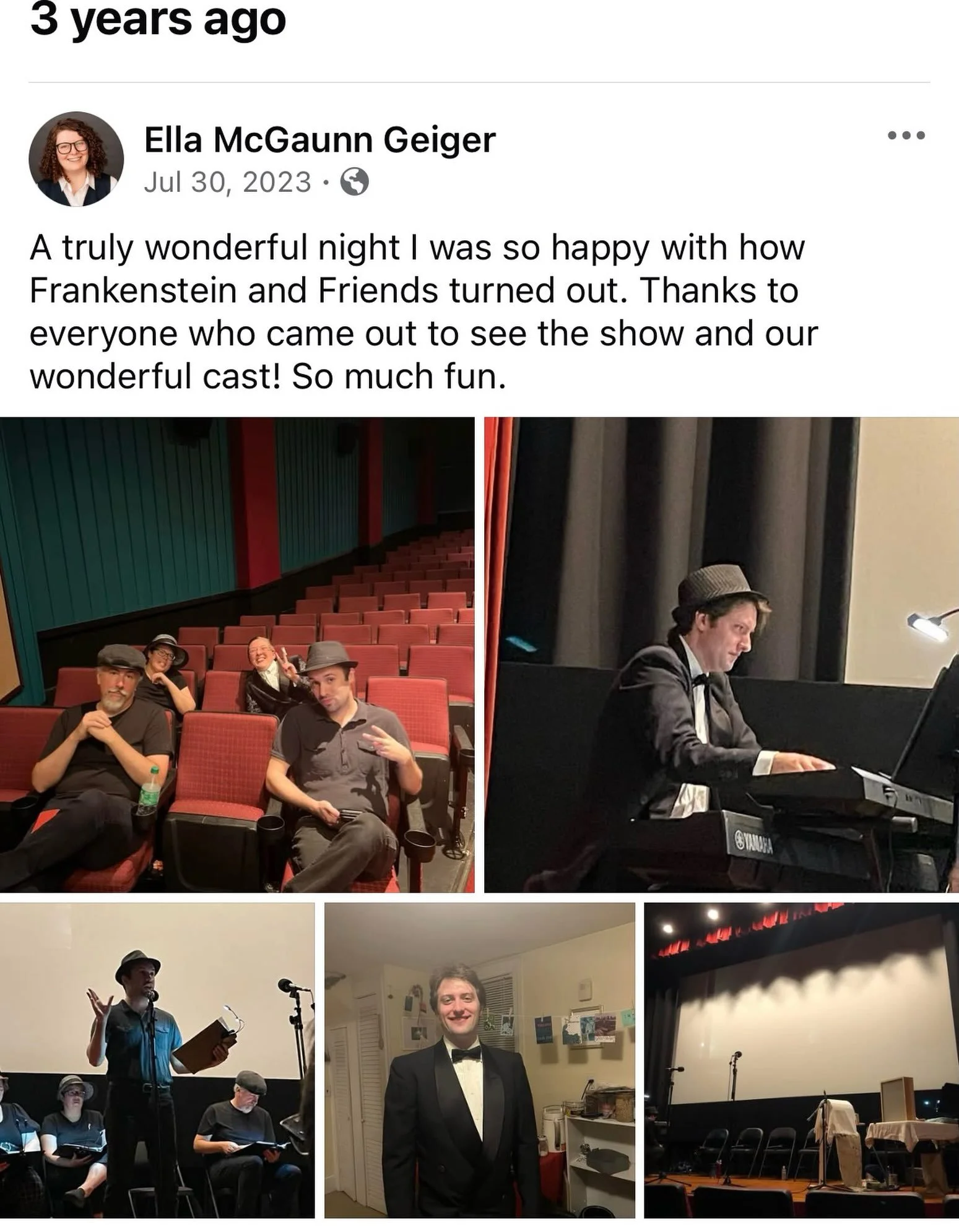 Three years ago today was our first show at Maynard Fine Arts Theatre! Frankenstein and Friends was a radio play with sound effects and music performed in front of a live audience. Now in two days we&rsquo;ll do our second silent film with live piano
