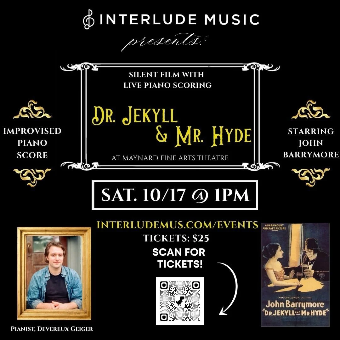 Today marks one month from our Fall Spooky Silent Film! After the success of Nosferatu last October we are so excited to present the 1920 Silent Film Jekyll and Hyde with a live improvised piano score. This presentation will take place in the histori