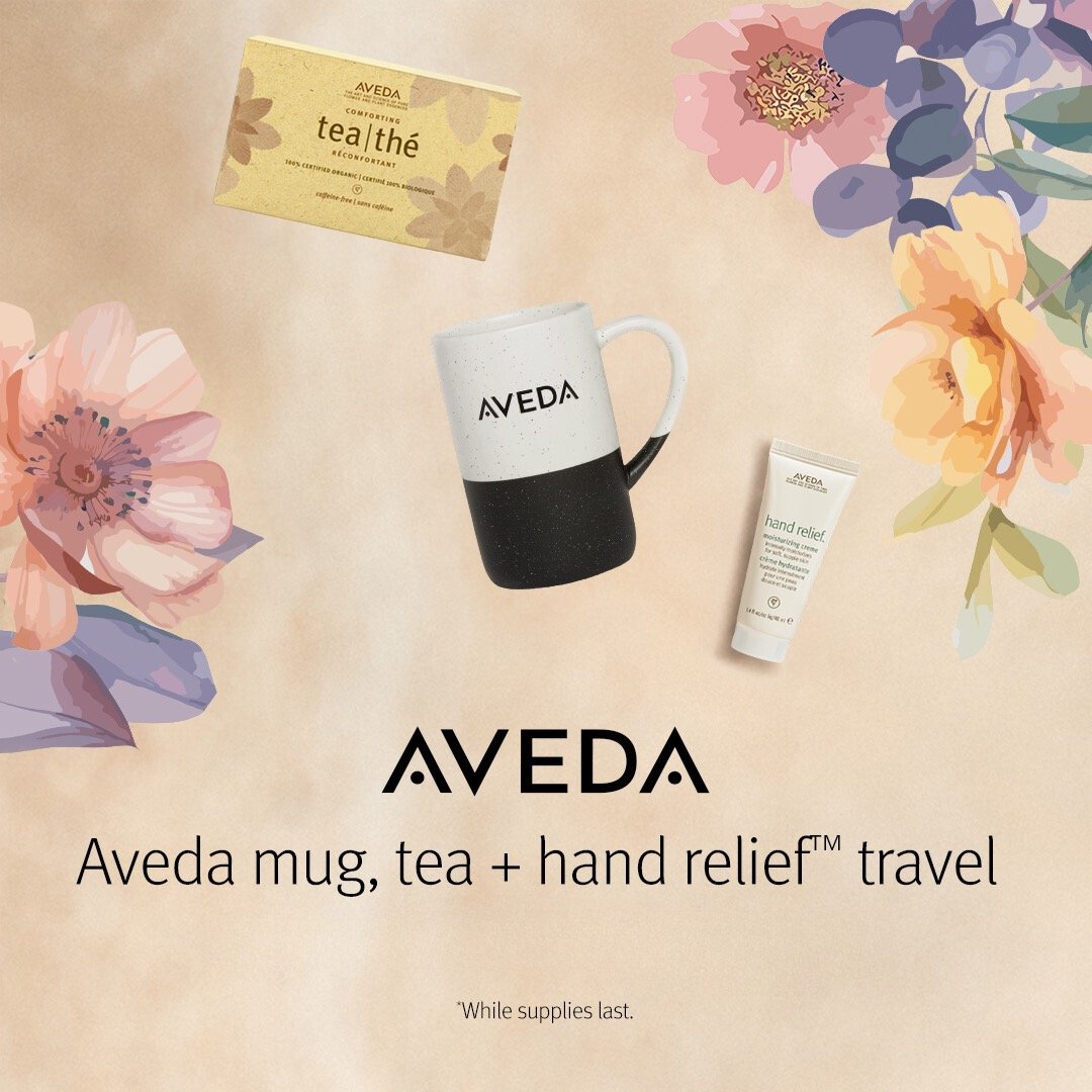 Bring the spa 💆&zwj;♀️ to mom this Mother's Day

Limited addition Aveda mug, Aveda Comforting tea and Hand relief make the perfect Mother's Day gift ($40 while supplies last)

What to spoil her even more?!? Purchase her the ultimate spa package (30 