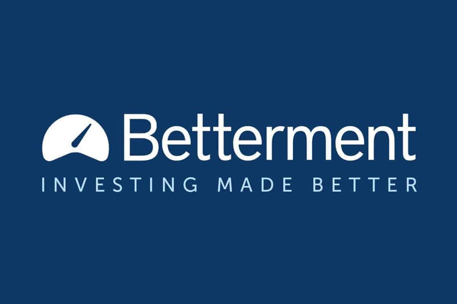 Betterment logo with a dark blue background, featuring a white speedometer icon and the slogan 'Investing Made Better'.