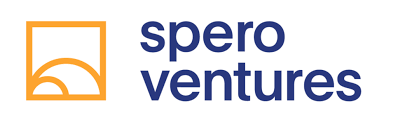 Spero Ventures logo with orange square symbol, featuring a partial circle with a line, and text in blue letters.