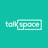 Talkspace logo with the words 'talk' and 'space' in white text on a teal background.