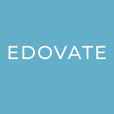 Edovate logo on blue background
