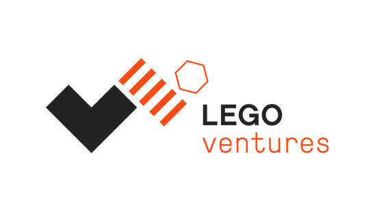 LEGO Ventures logo with stylized checkmark and hexagon symbol in black and orange.