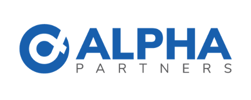 Alpha Partners logo with a circular symbol and text