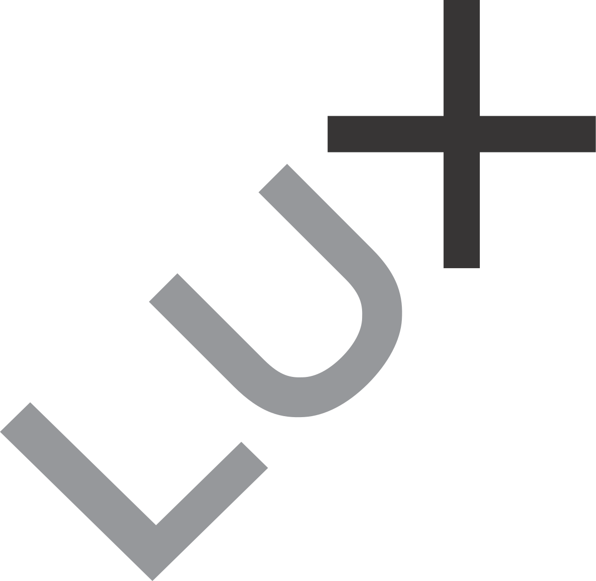 Logo with stylized text 'LU+' in black and gray.