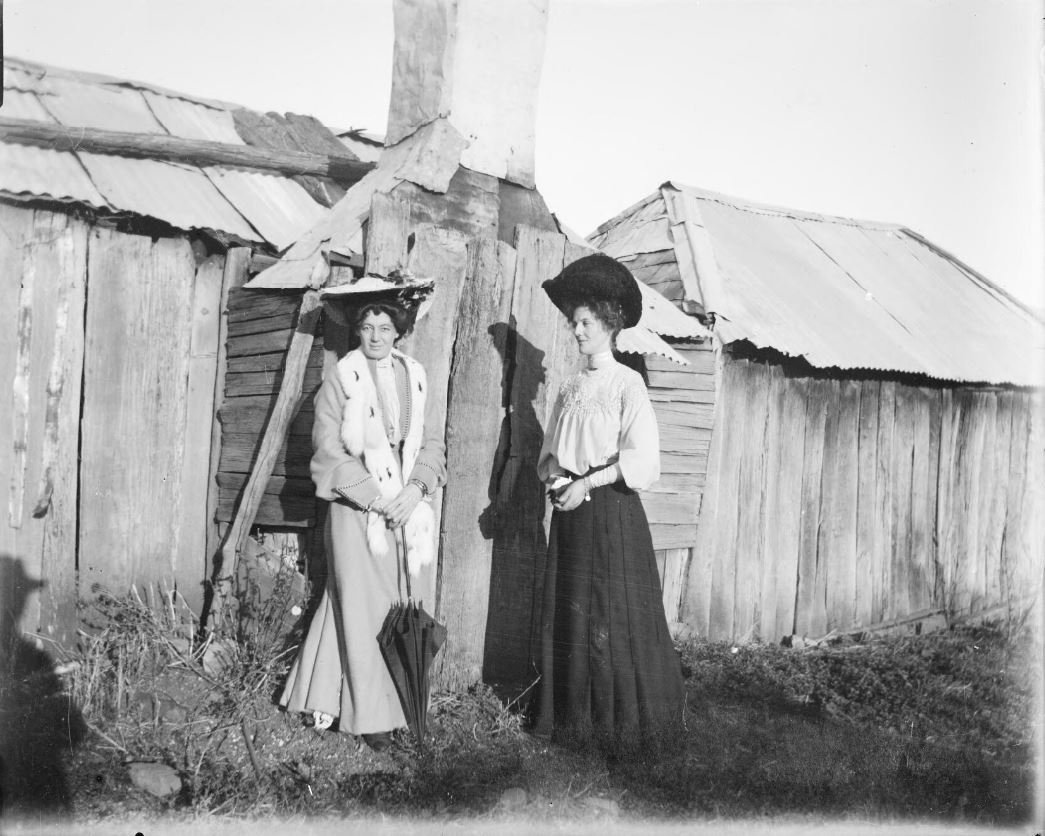  Two stylishly dressed women at Reno, a gold-mining centre near Gundagai, Reno is to the west of Gundagai, now a ghost town, New South Wales [picture] / Charles Gabriel