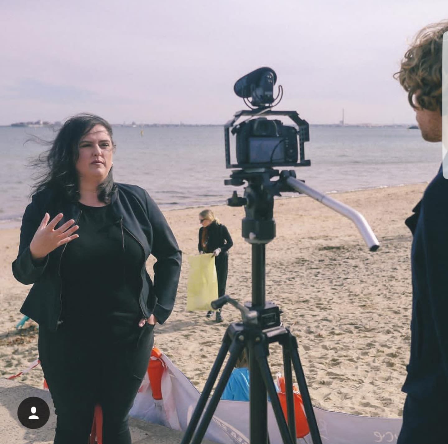 Doing media on plastic pollution at the beach clean up in St Kilda