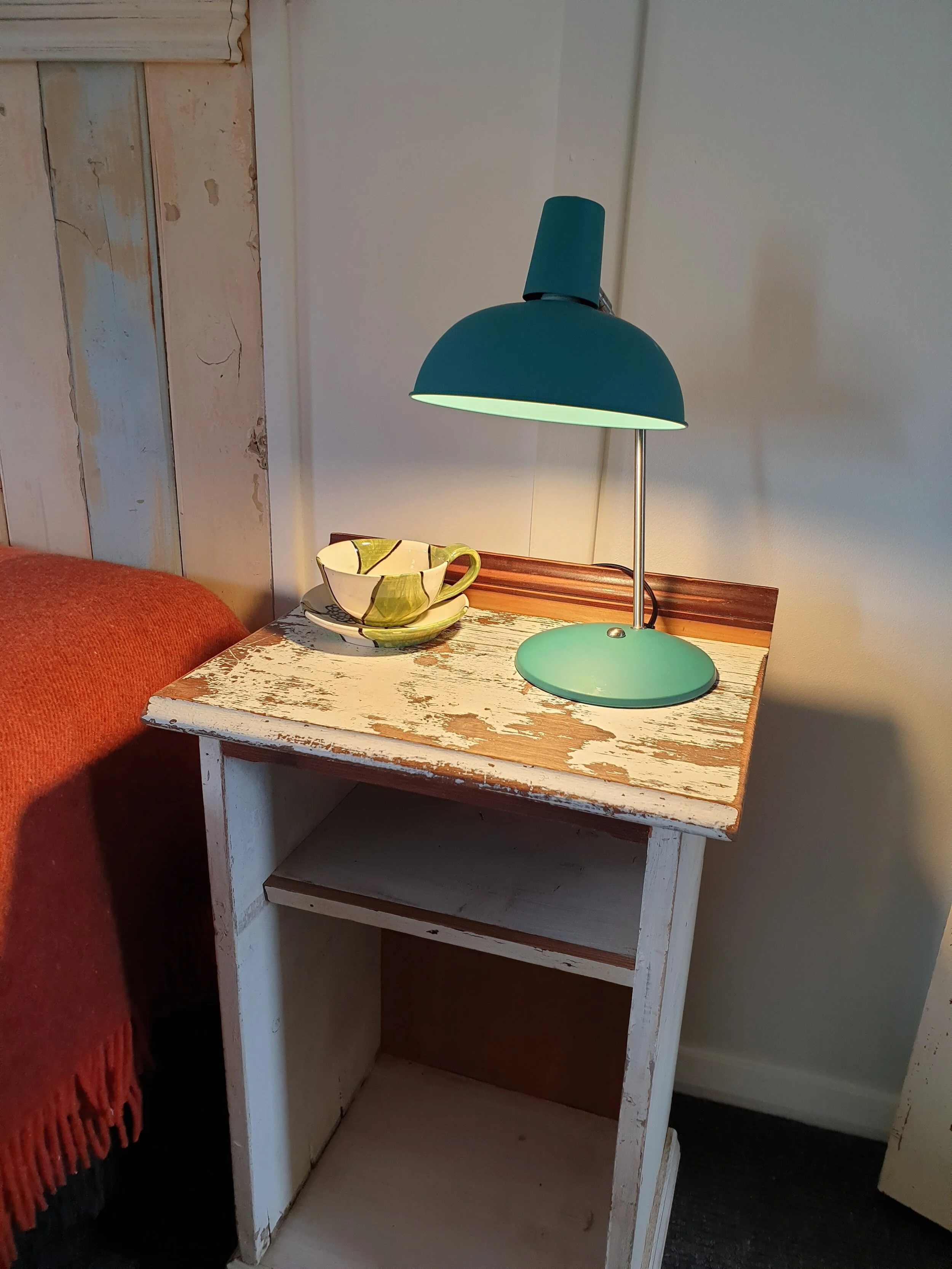 #909 pair of bedside cupboards: kauri top (with paint intact), silky oak, maple and oregon; each 740 h x 460 w x  360 d; $750 (pair)