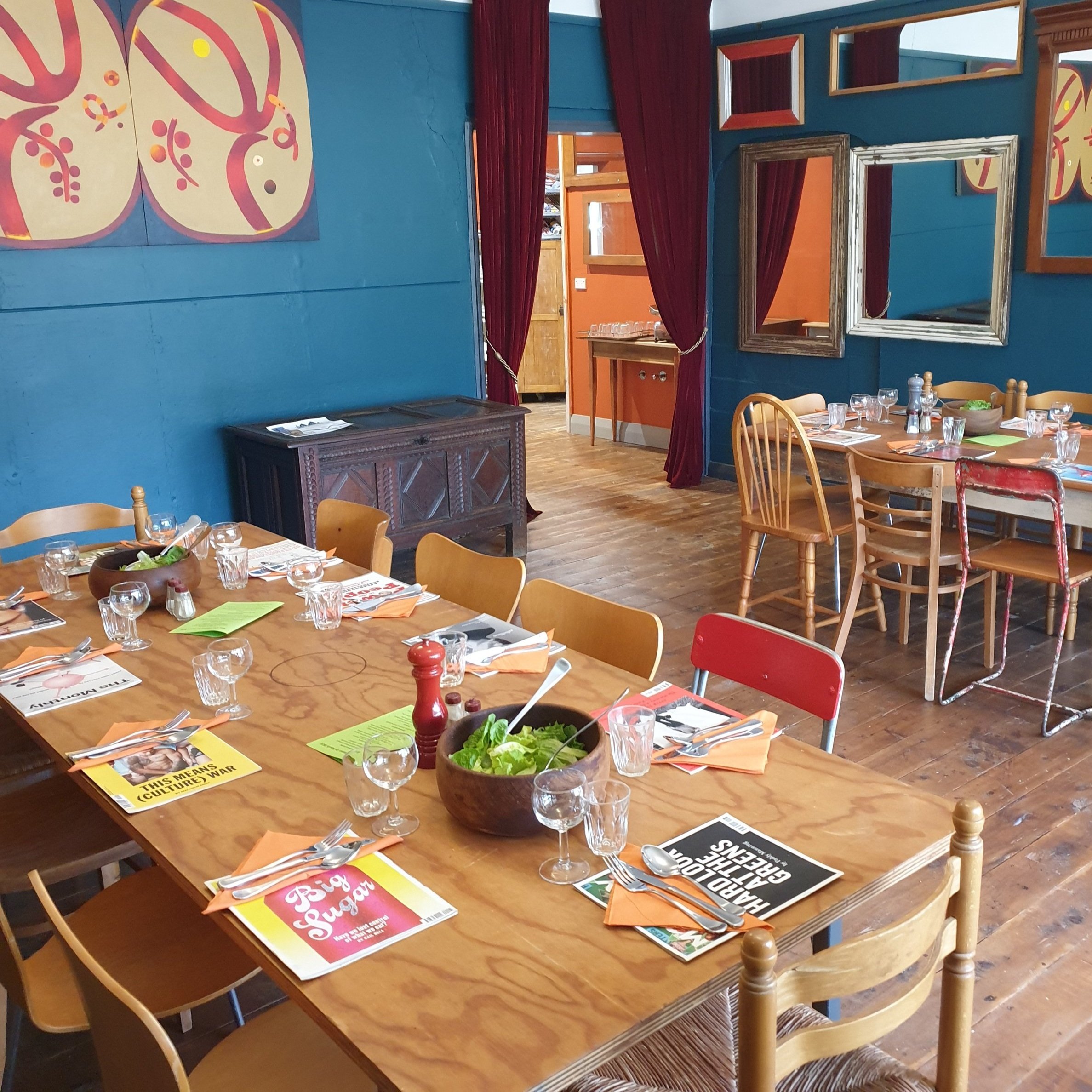 Our dining room can seat up to 20 people, but smaller groups are welcome too
