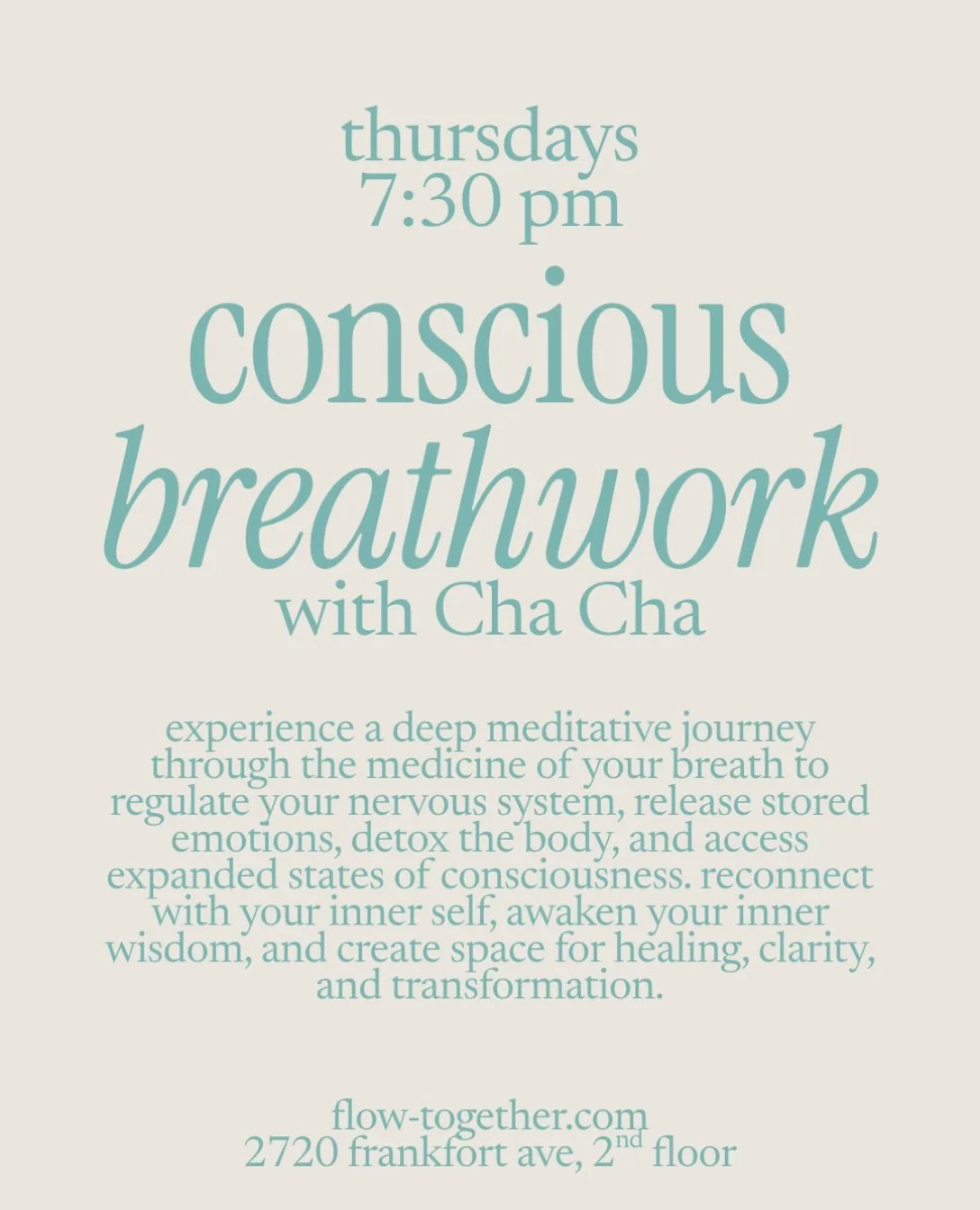 Join me this Thursday at @flowtogetherstudio for conscious breathwork. 

This conscious connected breathwork technique is supported by rhythmic sound and music as well as energy healing. 

You&rsquo;ll be supported as you enter an active meditation w