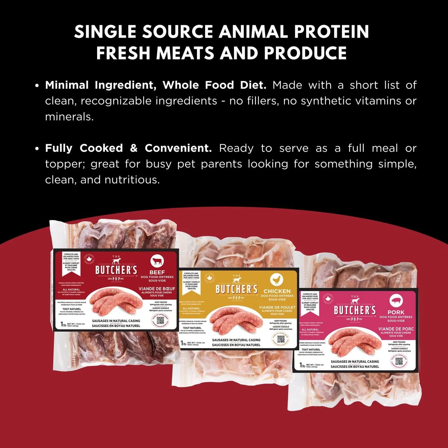 3 reasons why our sausages are better for your dog 🐶👇

✅ Sous vide cooked: gently cooked at low temperatures to lock in nutrients, flavour, and moisture your dog actually benefits from.

✅ Pre-weighed portions: no guessing or measuring at mealtime.