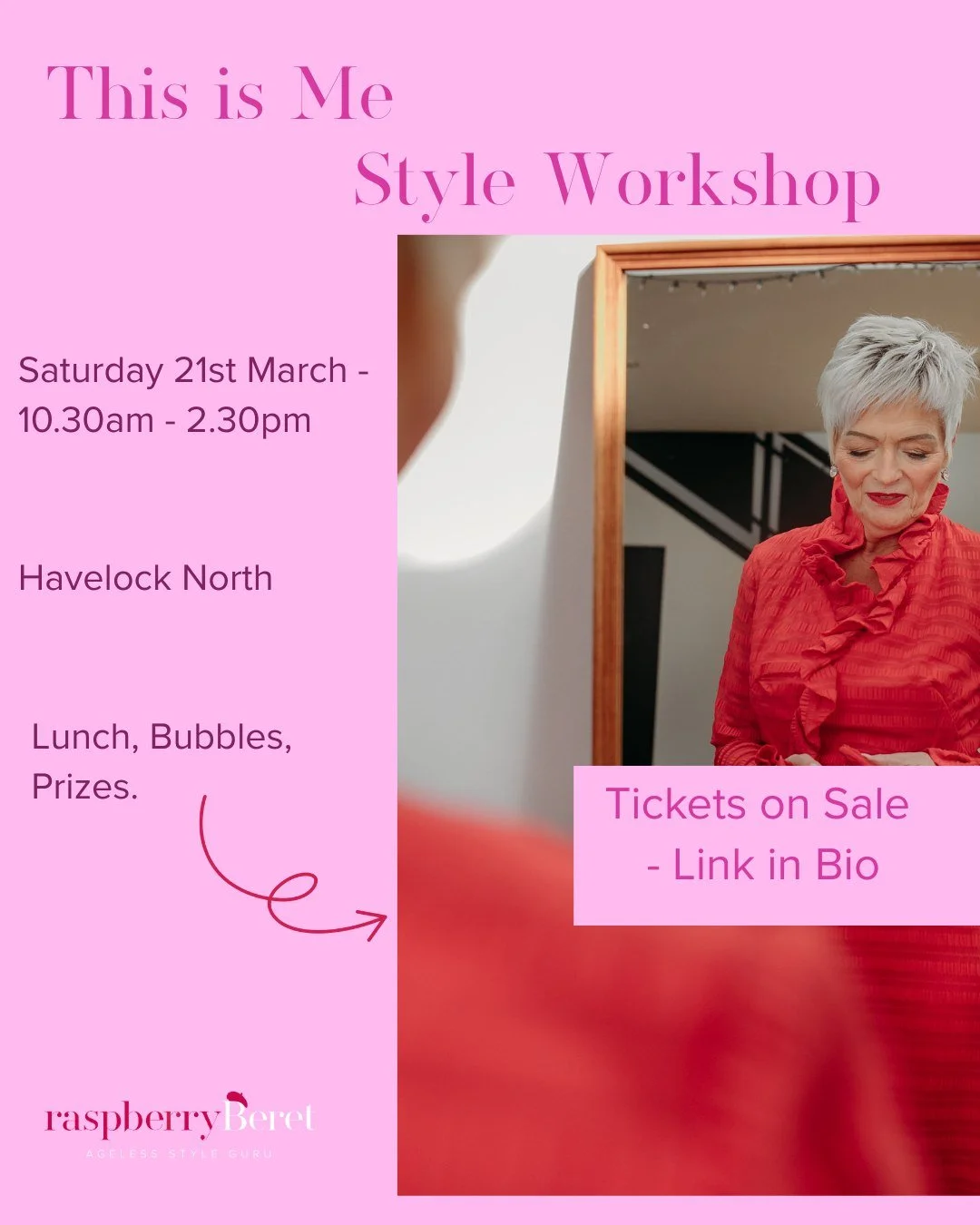 This is so exciting - Book Your Space at my next Style Workshop. Havelock North on 21st March.  For Facebook Users: Here's the link:https://events.humanitix.com/raspberryberet-co-nz.
For Instagram - the link is in my Bio

A four hour practical experi