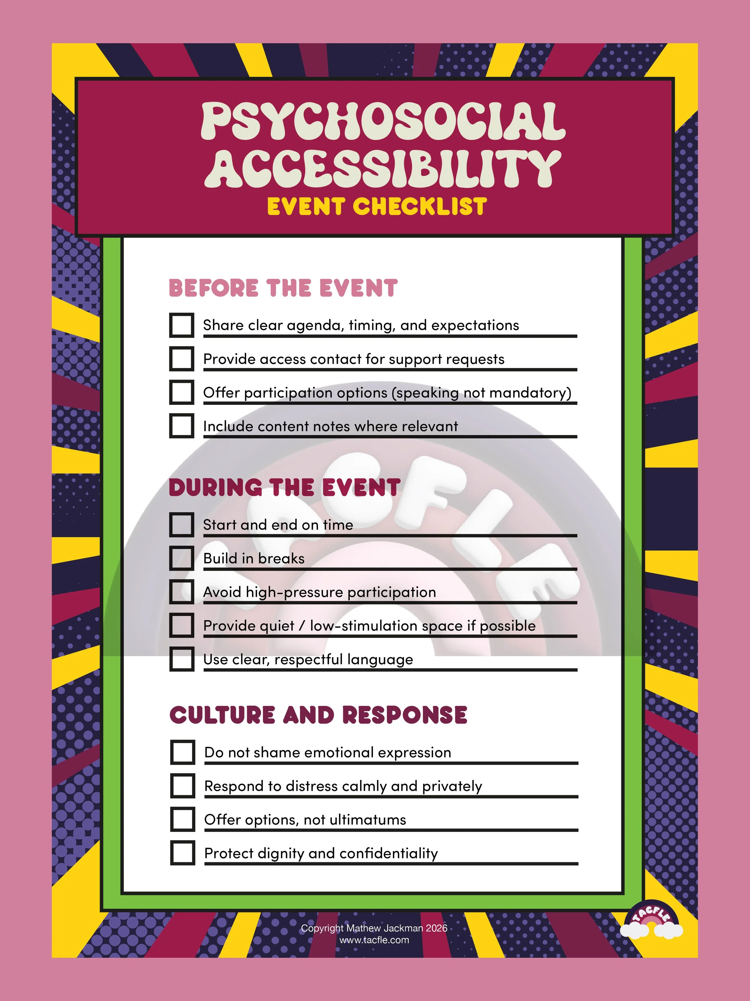 Psychosocial Accessibility Event Checklist Poster