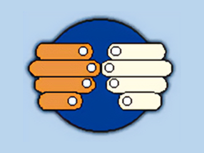 Illustration of two sets of buttons strewn across a blue circular background, with the left set in orange and the right set in white.