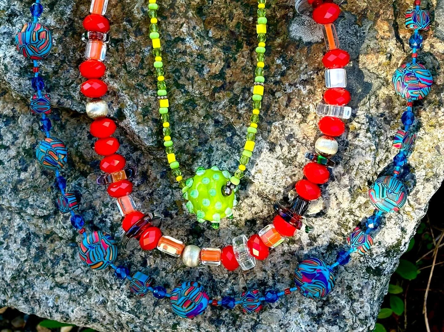 Make a statement with a unique handmade piece of jewelry 🥳

Like one of these vibrant necklaces! 👀😍 Featuring handmade polymer clay beads and a collection of colorful glass beads. 

Find your new favorite piece of jewelry at the gallery! We&rsquo;