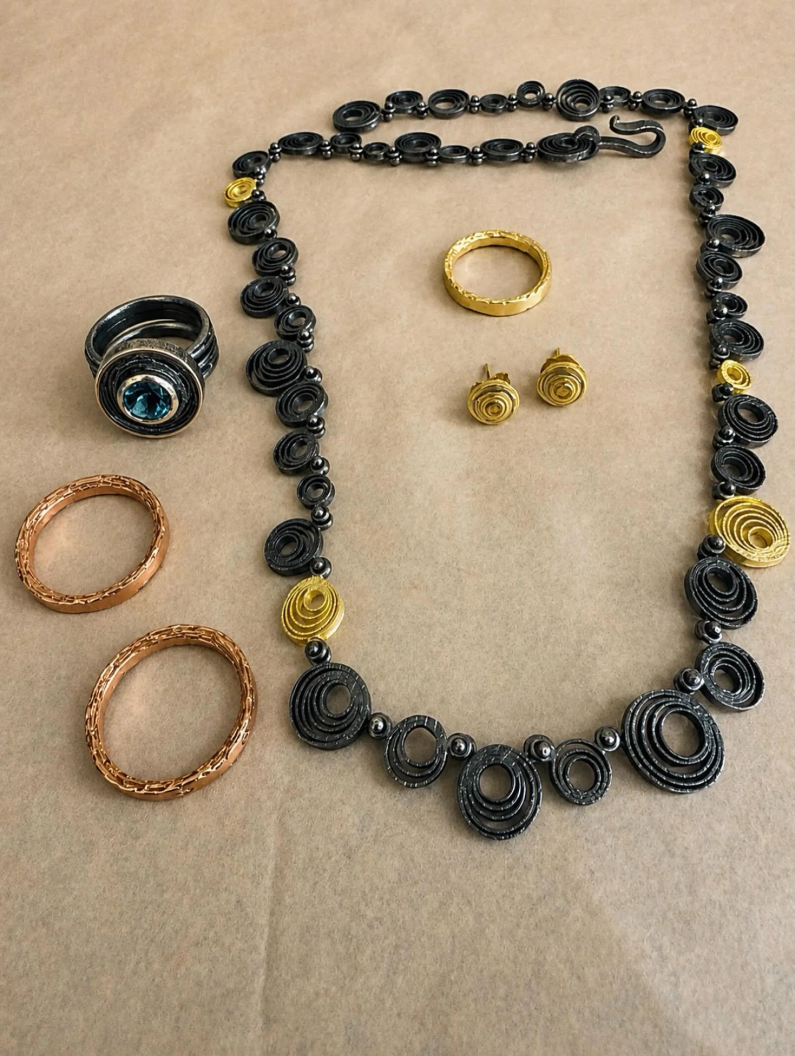 Featuring Novas Metals!
&ldquo;I love the natural world. 

But I also love machines. 
and patterns, and travel, and architecture, and food 

and making&rdquo;
Nova Samodai 

Stop by our gallery to see more of her stunning collection! 
We are open Tue
