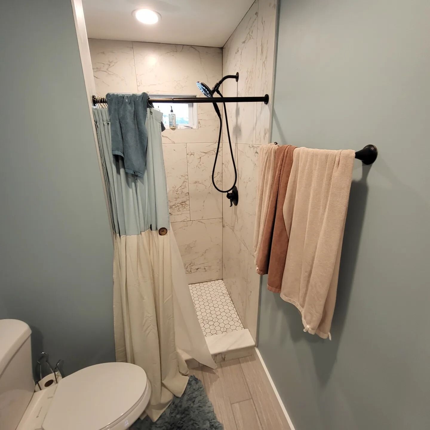 Wrapping this bathroom up today. Just a few punch list items to take care of like raising the lighting next to the mirror and some touch ups. 

We built this bathroom from extra living room space our customers wanted to be made into a more useful are