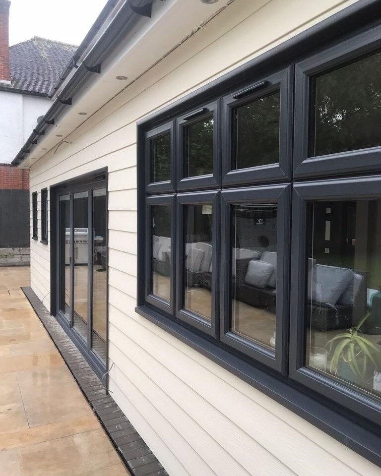 🔥 Cream Composite cladding paired with Anthracite grey windows and bi-fold doors.

Our full product list include:
 ●Facia Soffit and Gutters
 ●PVCU Windows
 ●PVCU Doors (single, French, and sliding)
 ●Aluminium Bifold Doors
 ●High security Composite