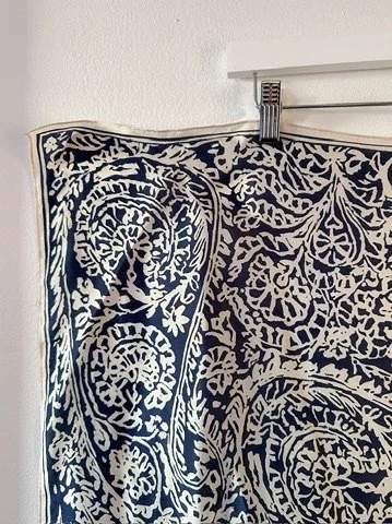 Vintage Navy & White Silk Scarf