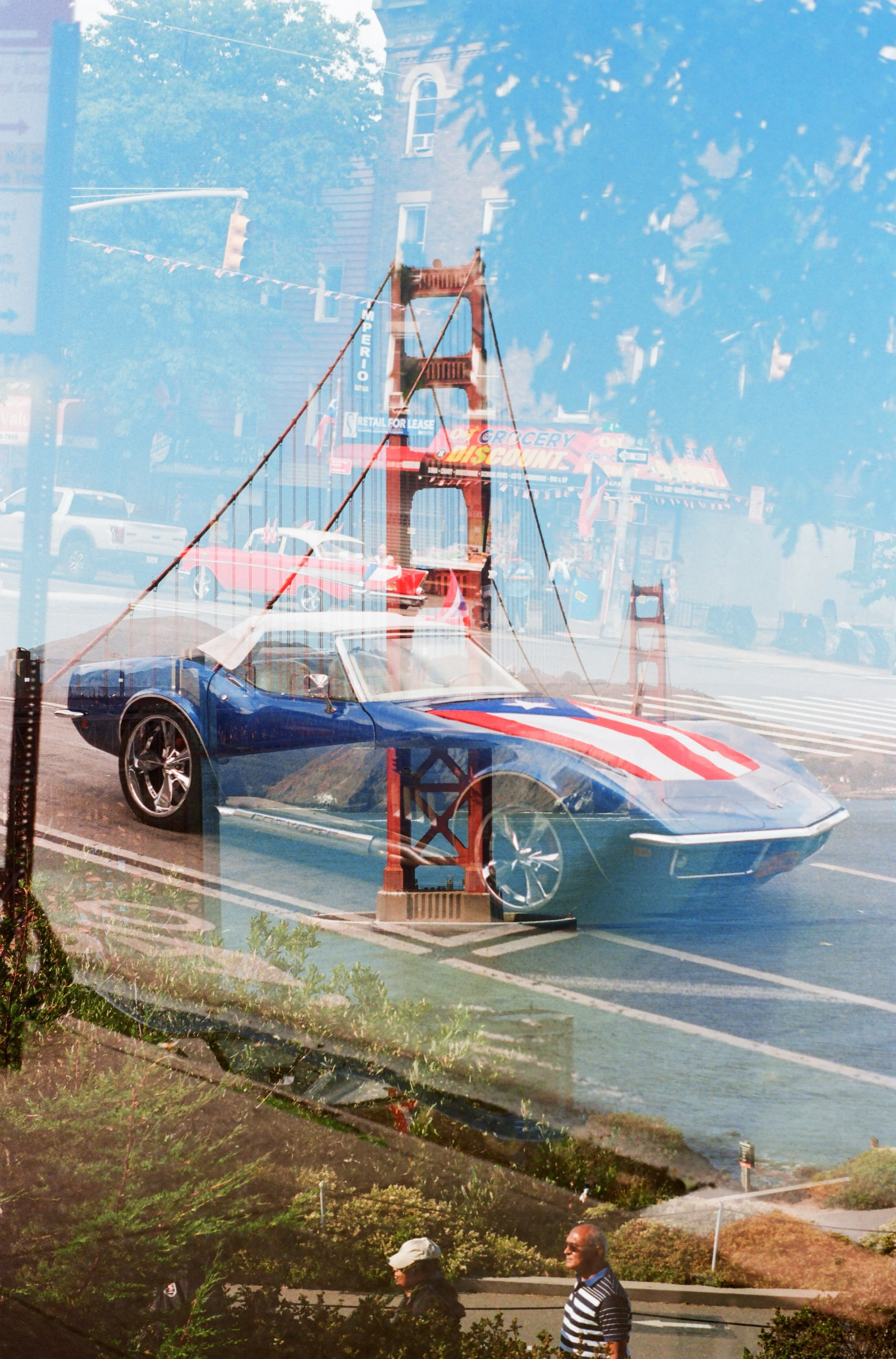 Double exposure featuring SF and NY.