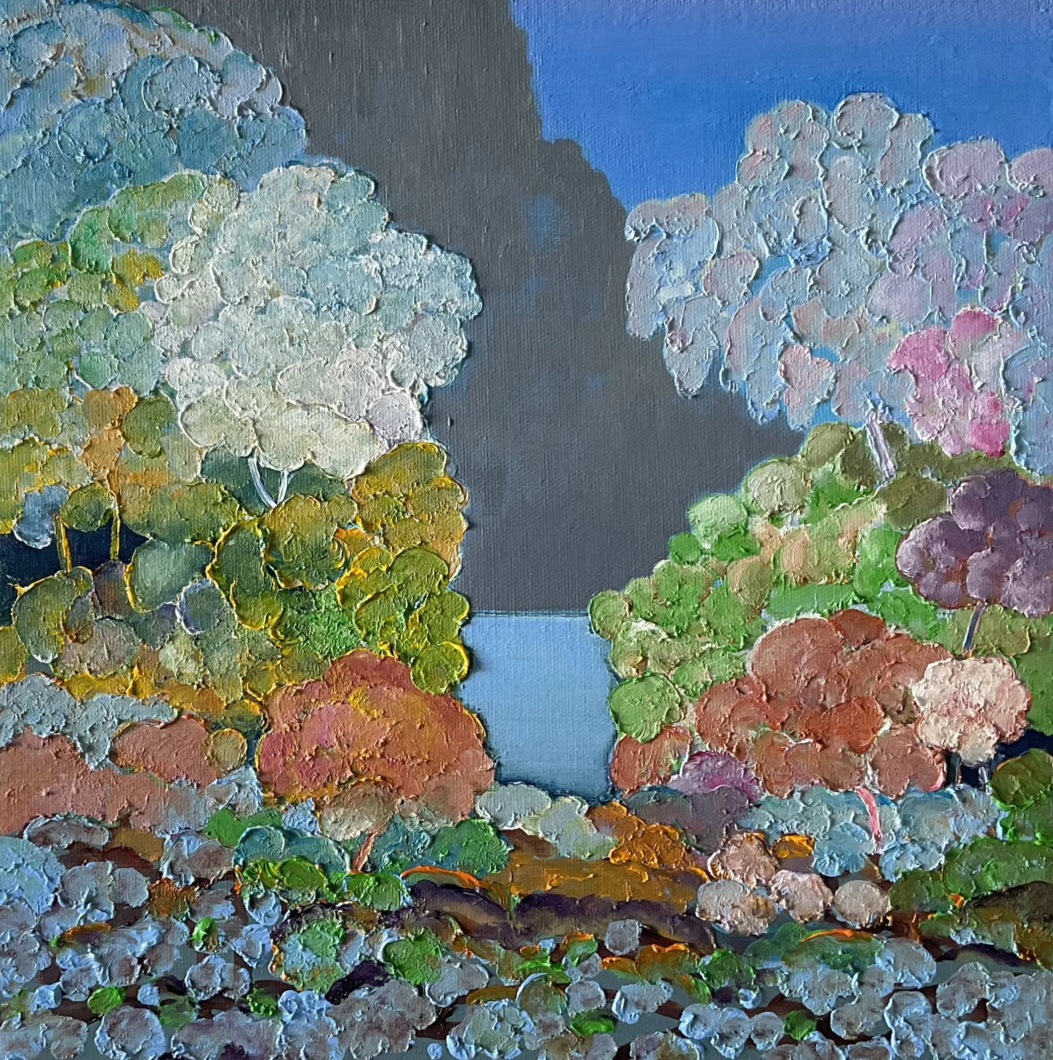 Innerscape No.38, 12x12x1.5 in, acrylic and oil on canvas, 2024 