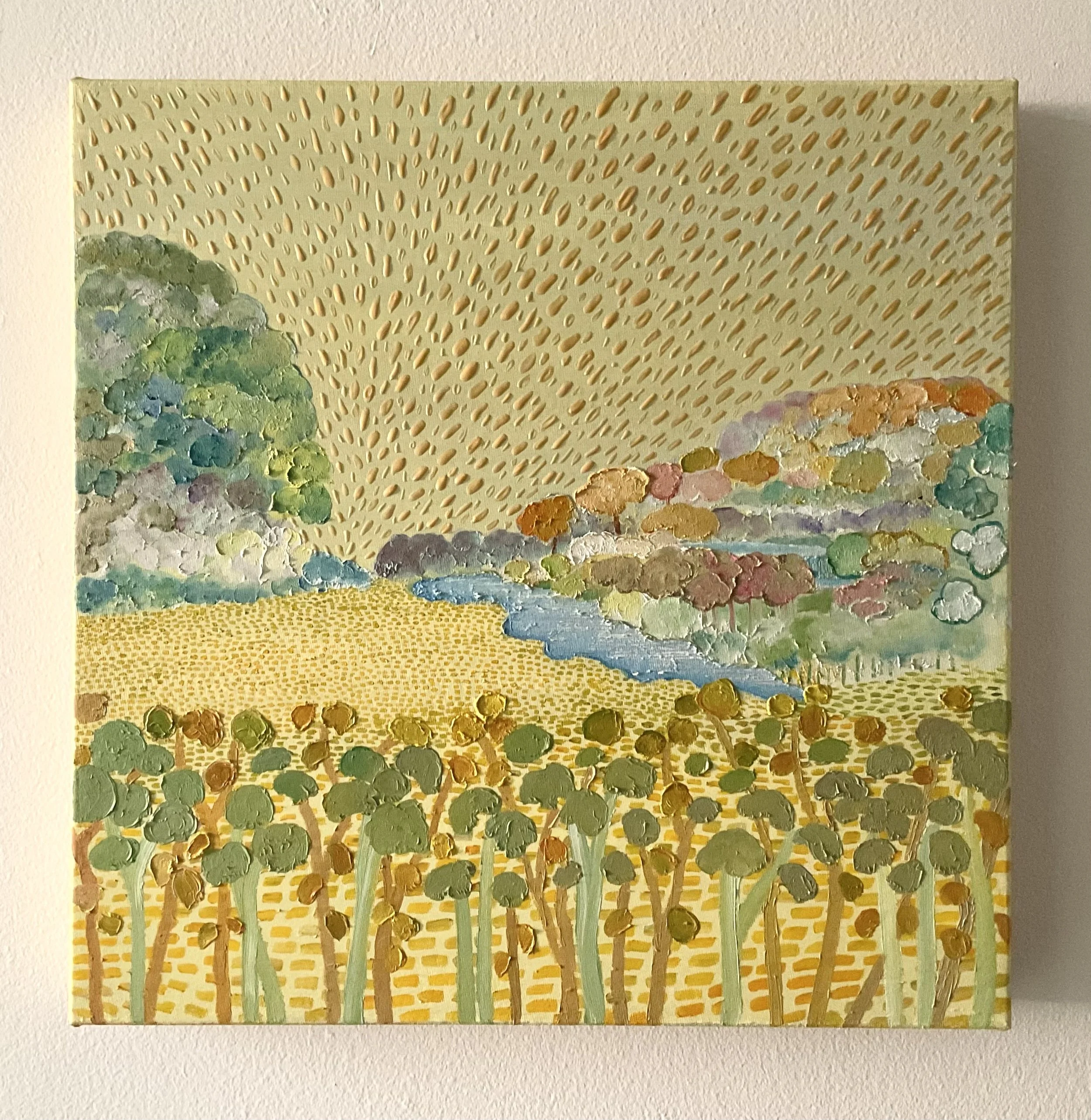 Walking with You No.8, 16x16x1.5 in, acrylic and oil on canvas, 2024