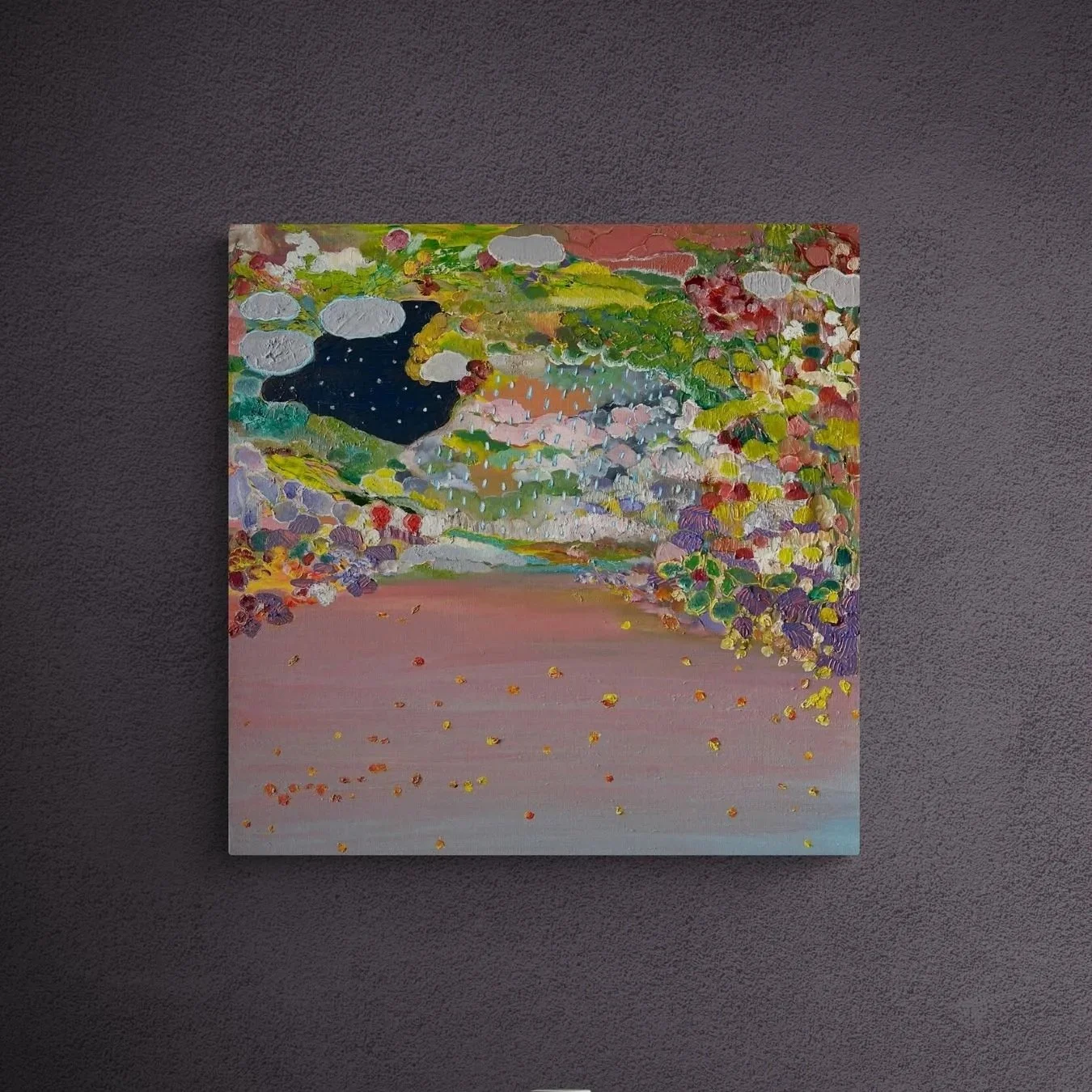 Innerscape No.13, 20x20x1.5 inches, acrylic and oil on canvas, 2023