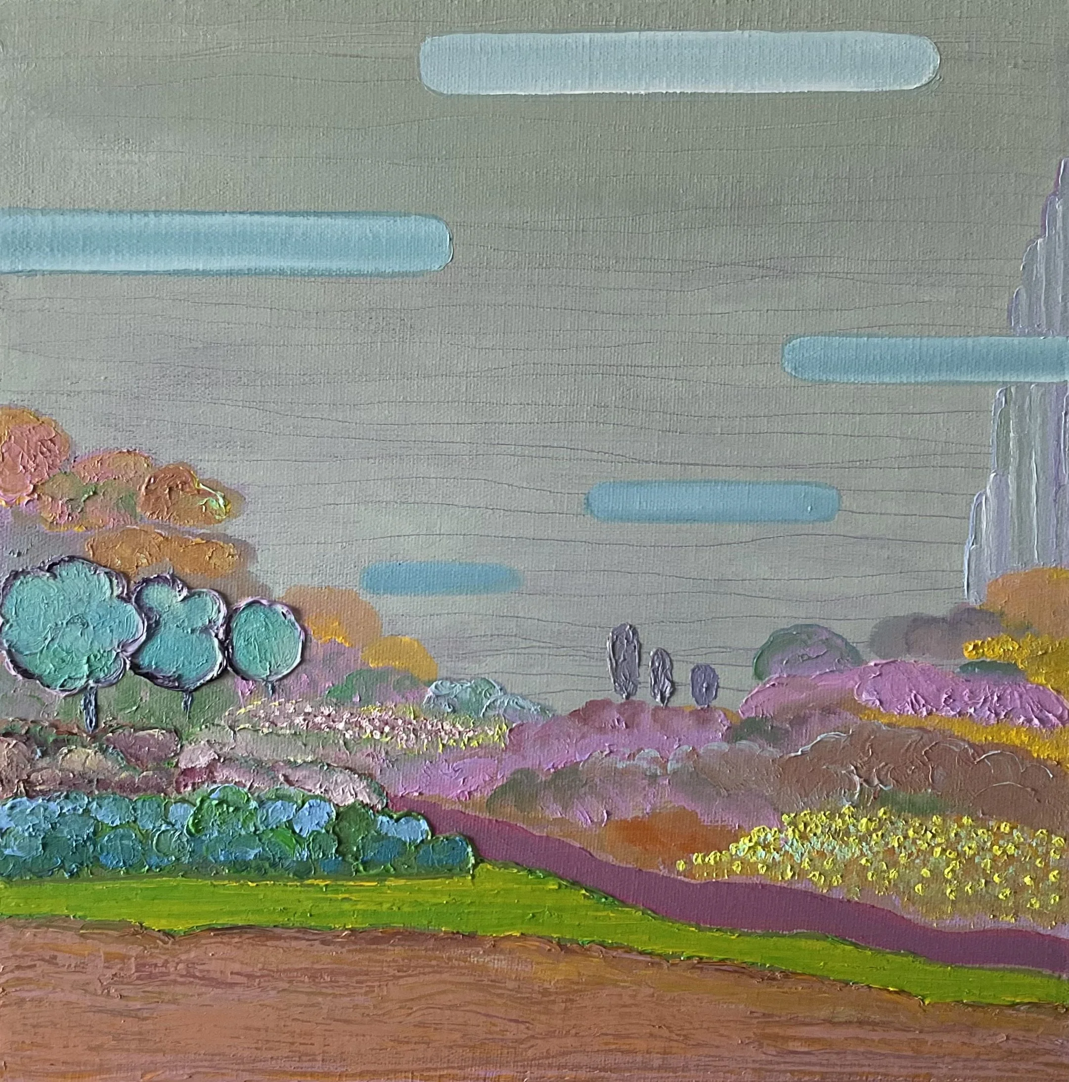 Walking with You No.5, 12x12x1.5 in, acrylic and oil on canvas, 2024