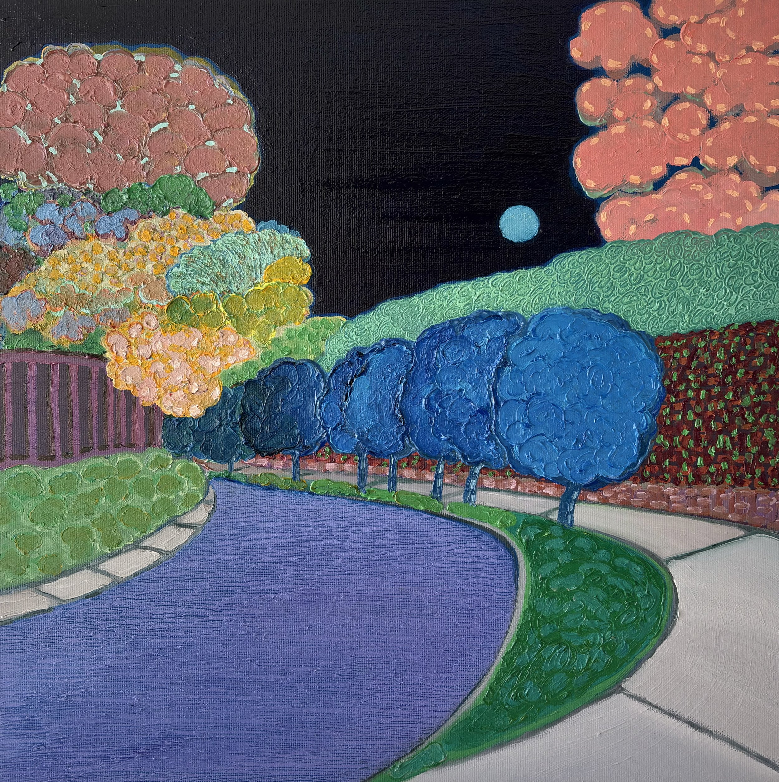 Walking With You 20-VIII-25 No.21, oil on canvas with acrylic-painted edges, 16x16x1.5 inches, 2025