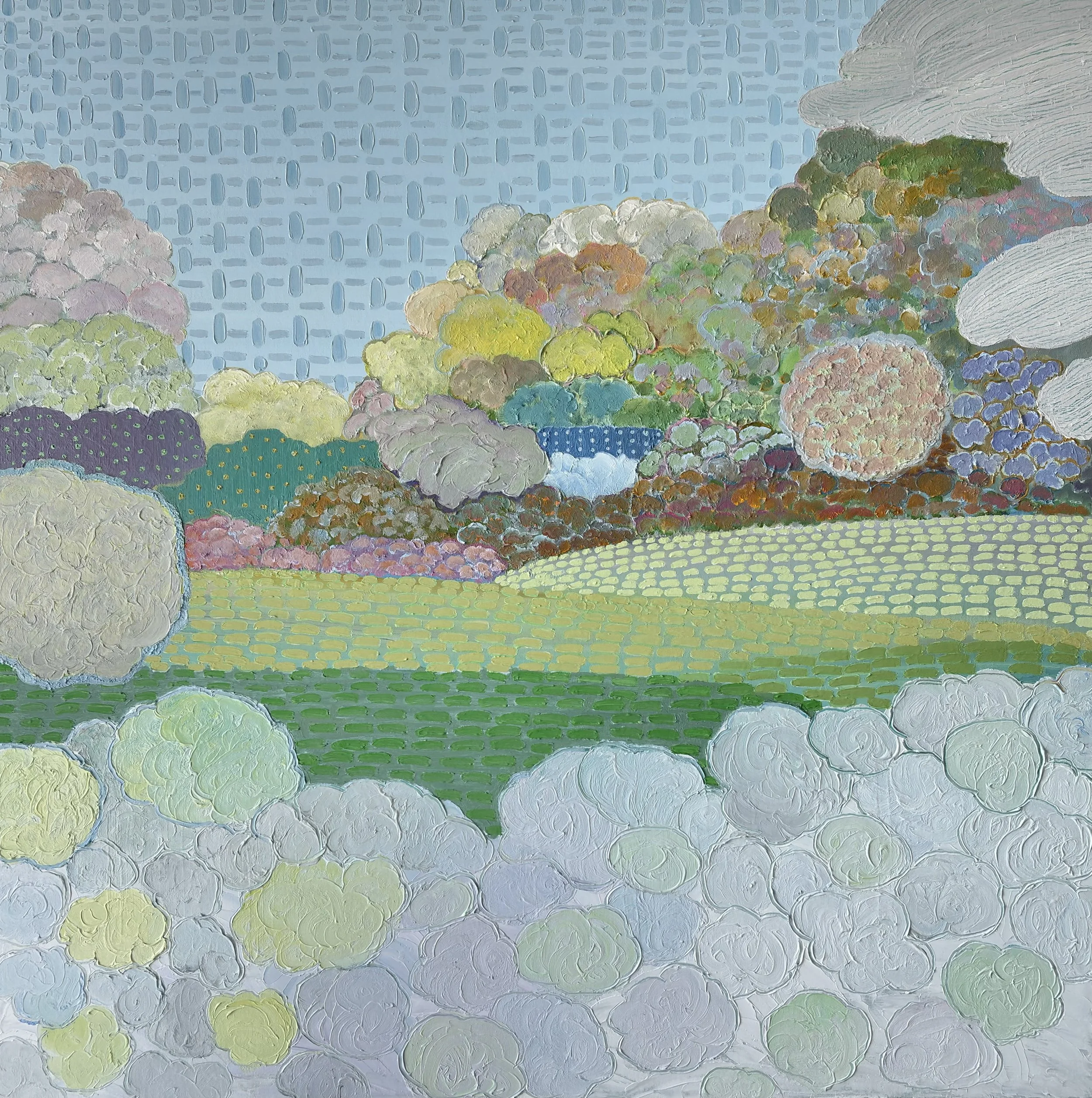 Walking with You 24-VII-25 No.19, oil on canvas with acrylic-painted edges, 30x30x1.5 inches, 2025