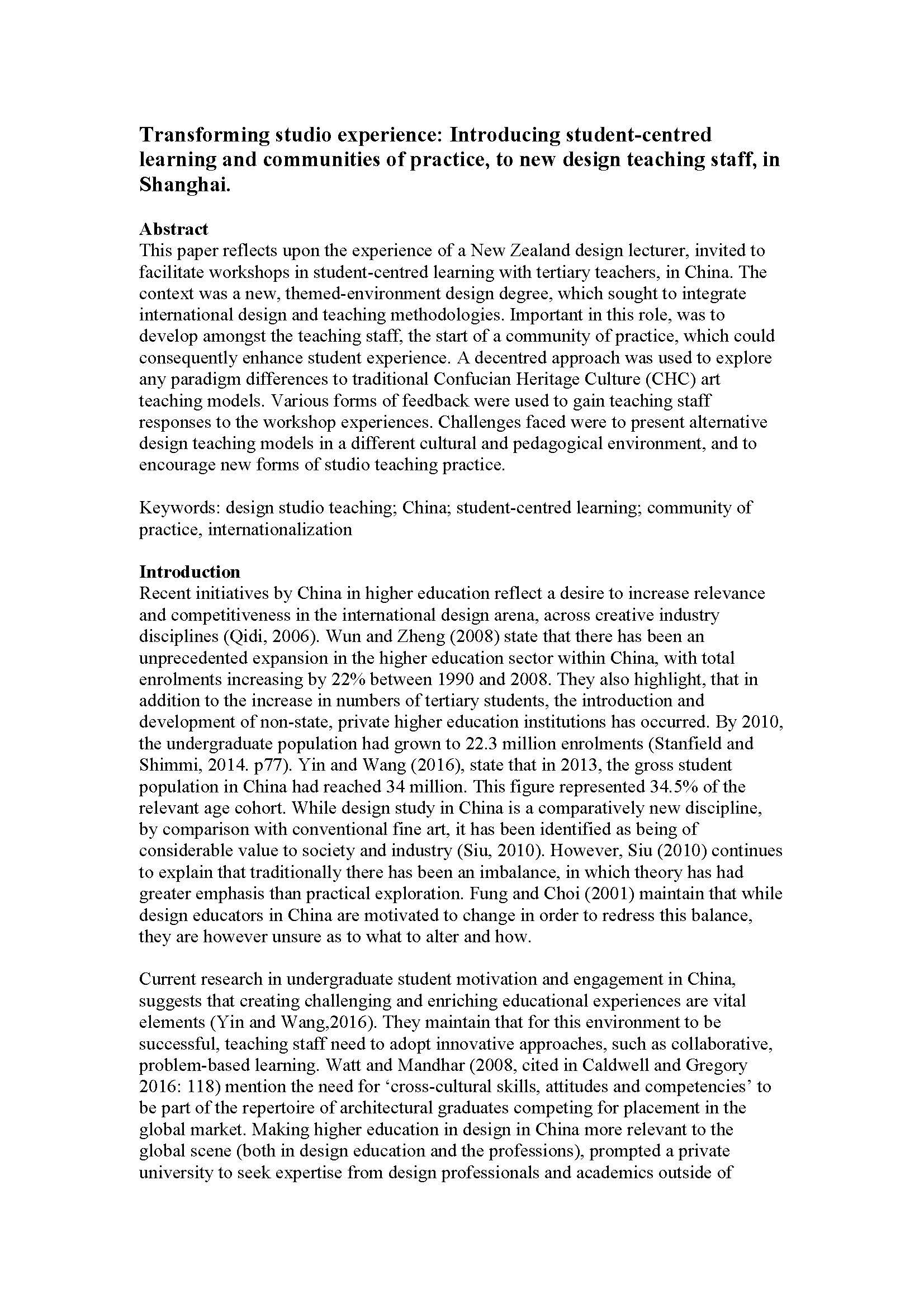 Transforming studio experience. Introducing the concepts of student- centred learning and communities of practice, to Design teaching staff, in a new degree in Shanghai._Page_01.jpg