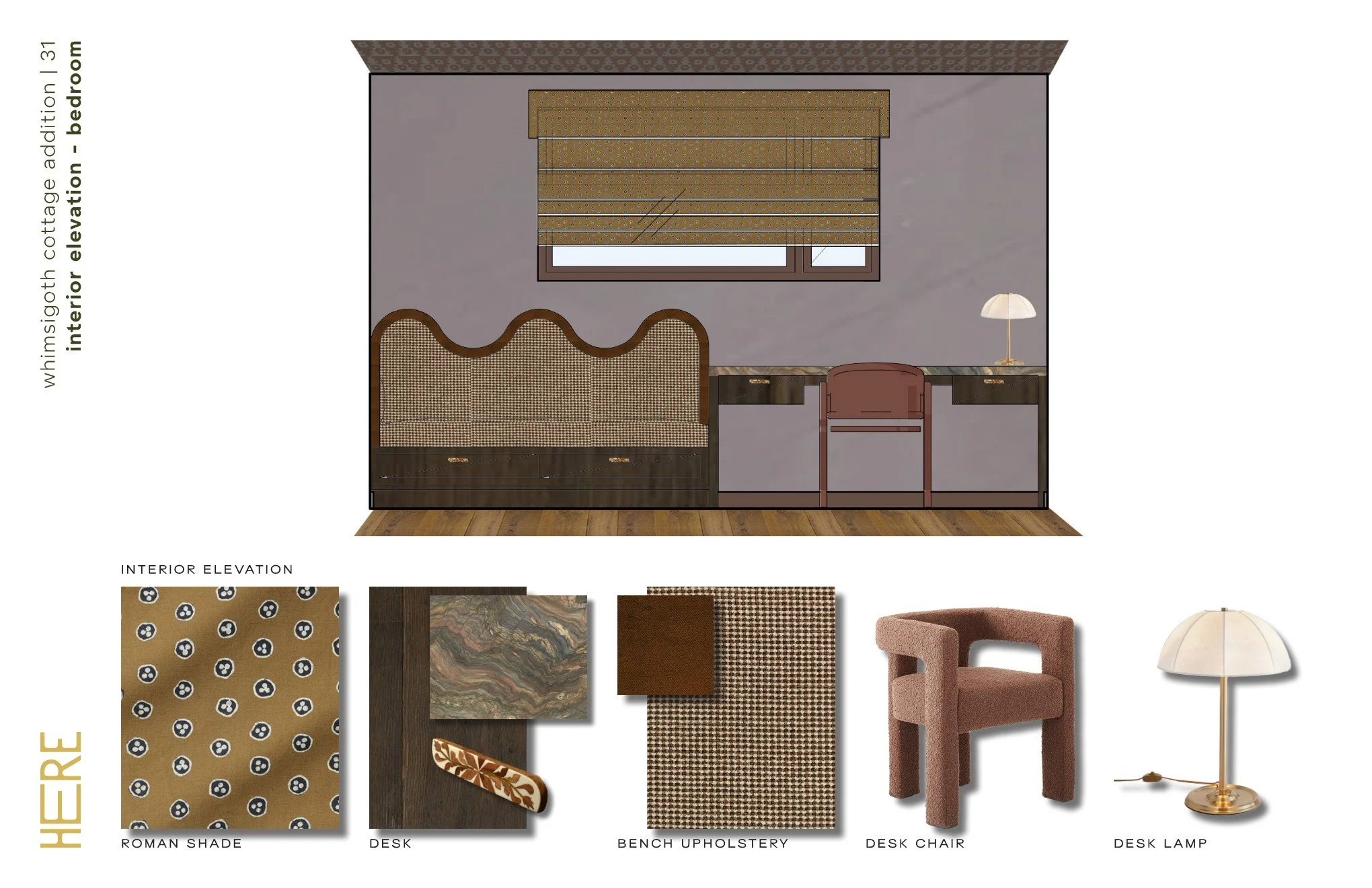 Whimsigoth Cottage Addition - Primary Bedroom Elevation + FF+E