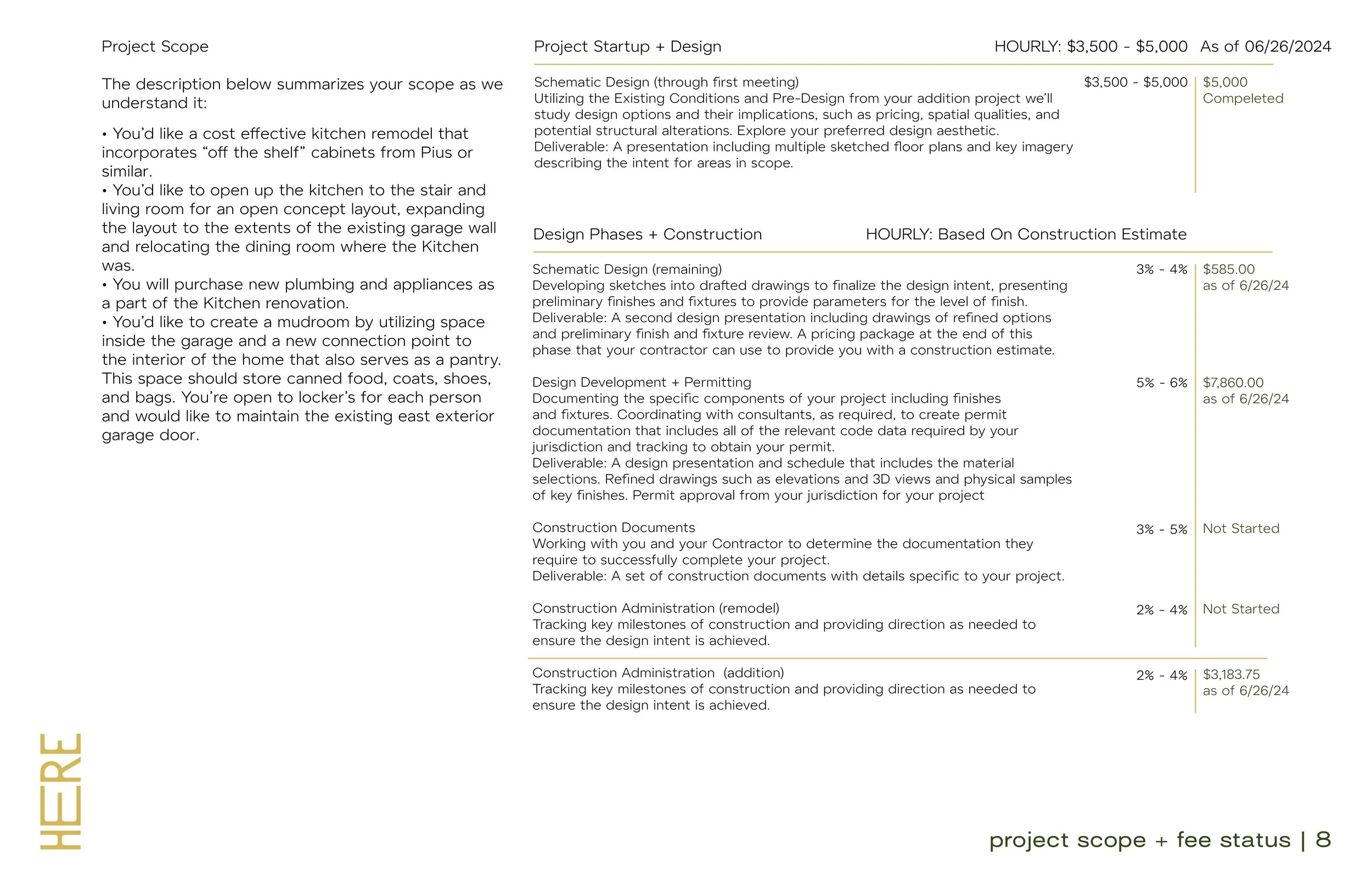 Project Scope + Fee Status