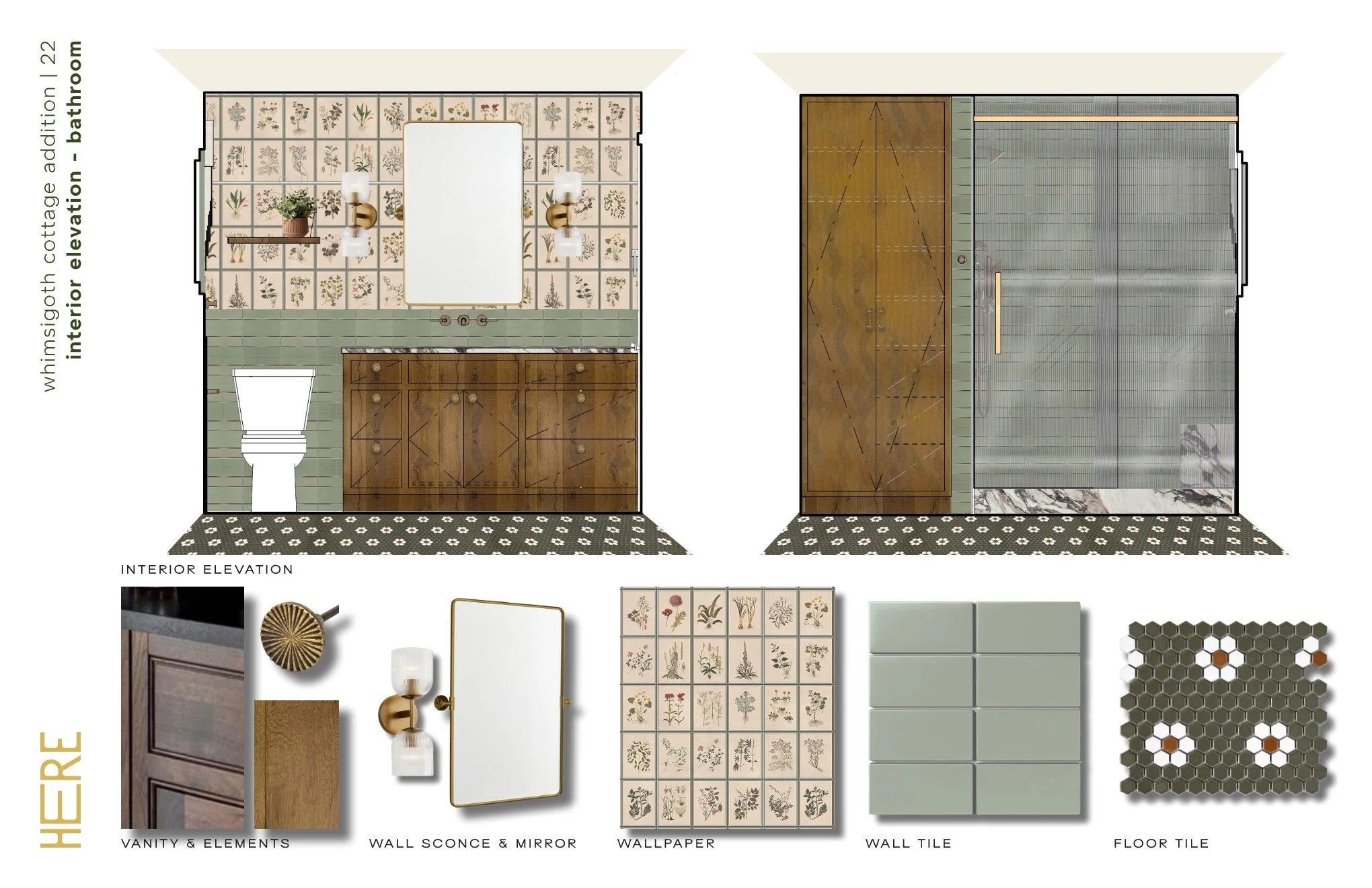 Whimsigoth Cottage Addition - Bathroom Elevations + FF+E