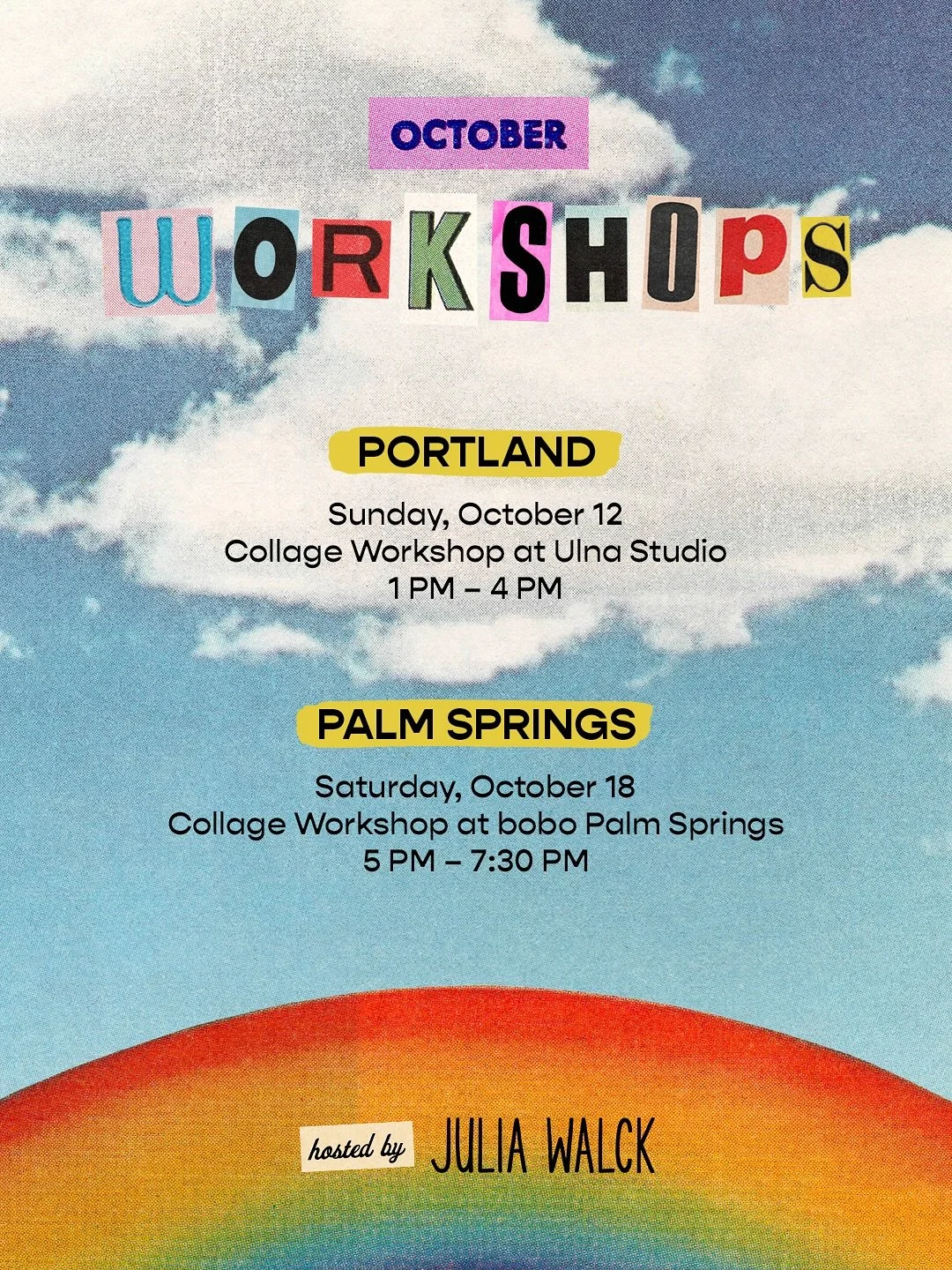 Psst, Portland and Palm Springs 👀 Announcing October Workshops!

I&rsquo;m so excited to get out of my LA bubble and pop up in two new places. As of now these are one-time classes, so if you&rsquo;re in PDX or PS I&rsquo;d love to see ya!

📍@ulnast