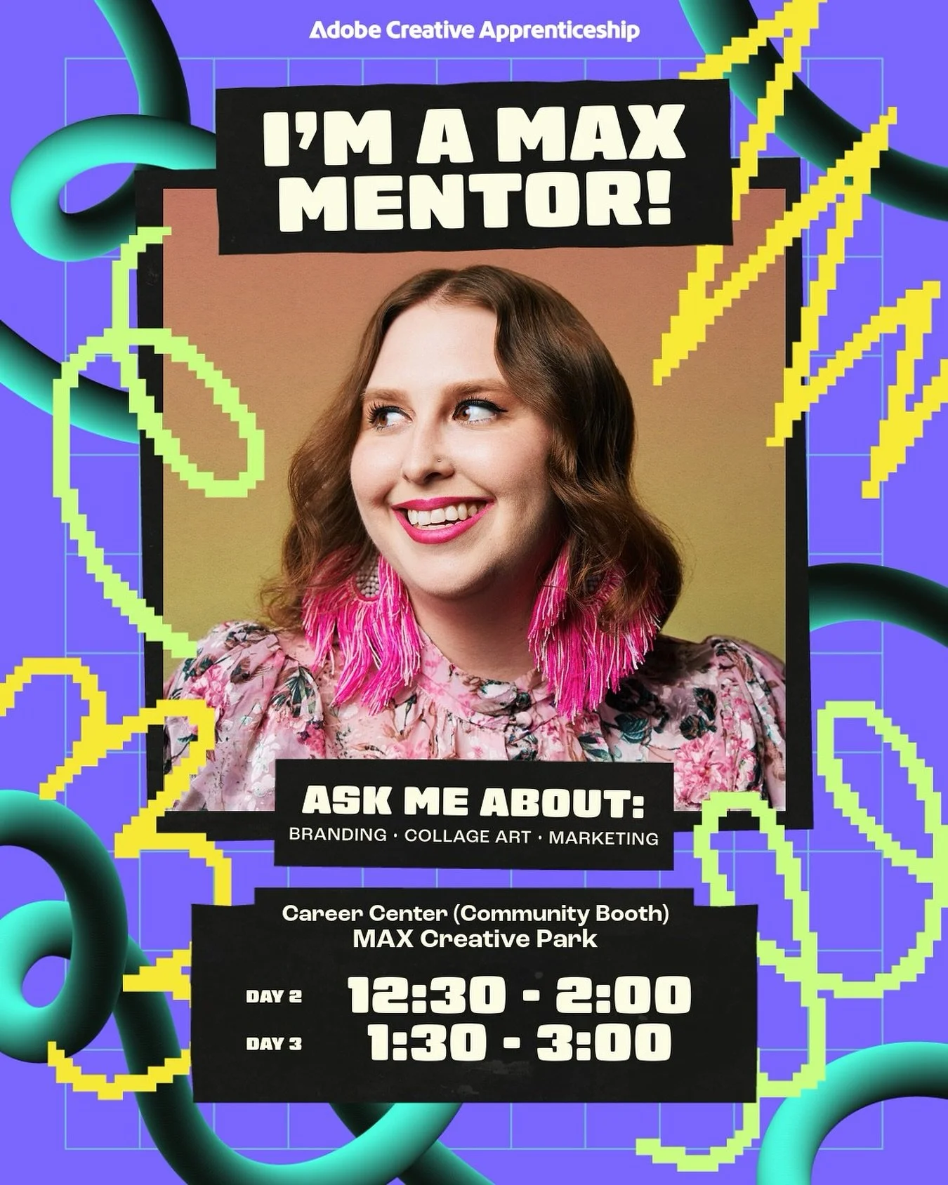 I&rsquo;m mentoring at MAX! If you want to chat with me about your career, or even do a quick portfolio review, drop in for a 1:1 session. 🙂 I&rsquo;ll be in the Career Center on 10/29 from 12:30-2:00 &amp; 10/30 from 1:30-3:00! 

These are open, re