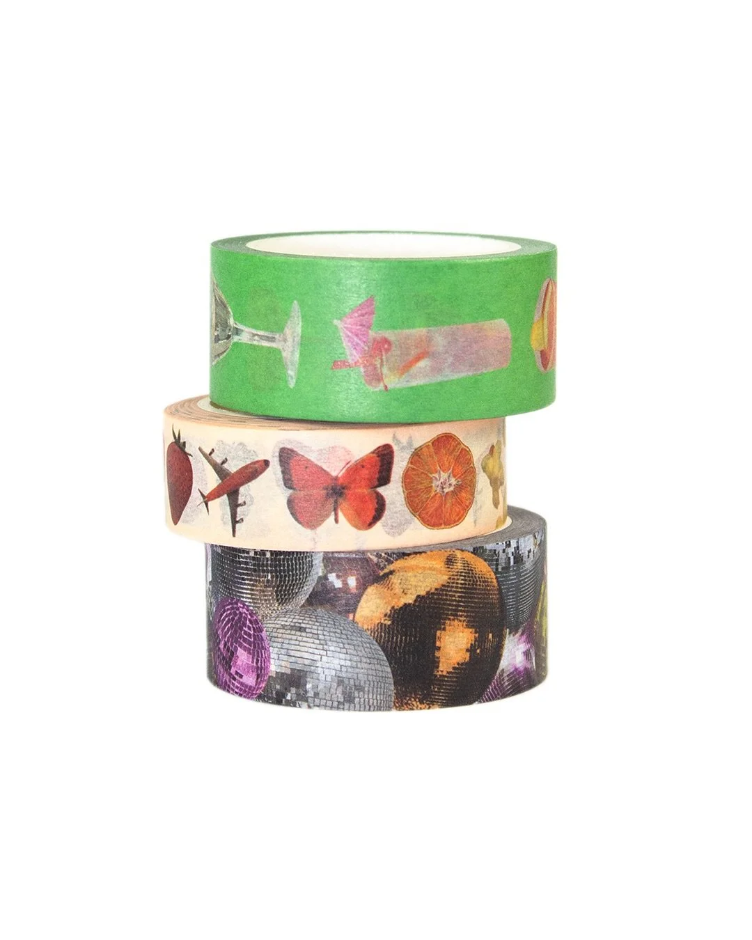 I designed washi tape!!! 🦋🍹🪩 In collaboration with @rosewinemansion , I made three designs to brighten up your journal pages, wrap gifts, add flair to your sticker pages and more! Say hello to Trinket Rainbow, Happy Hour and Disco Dreams. Each rol