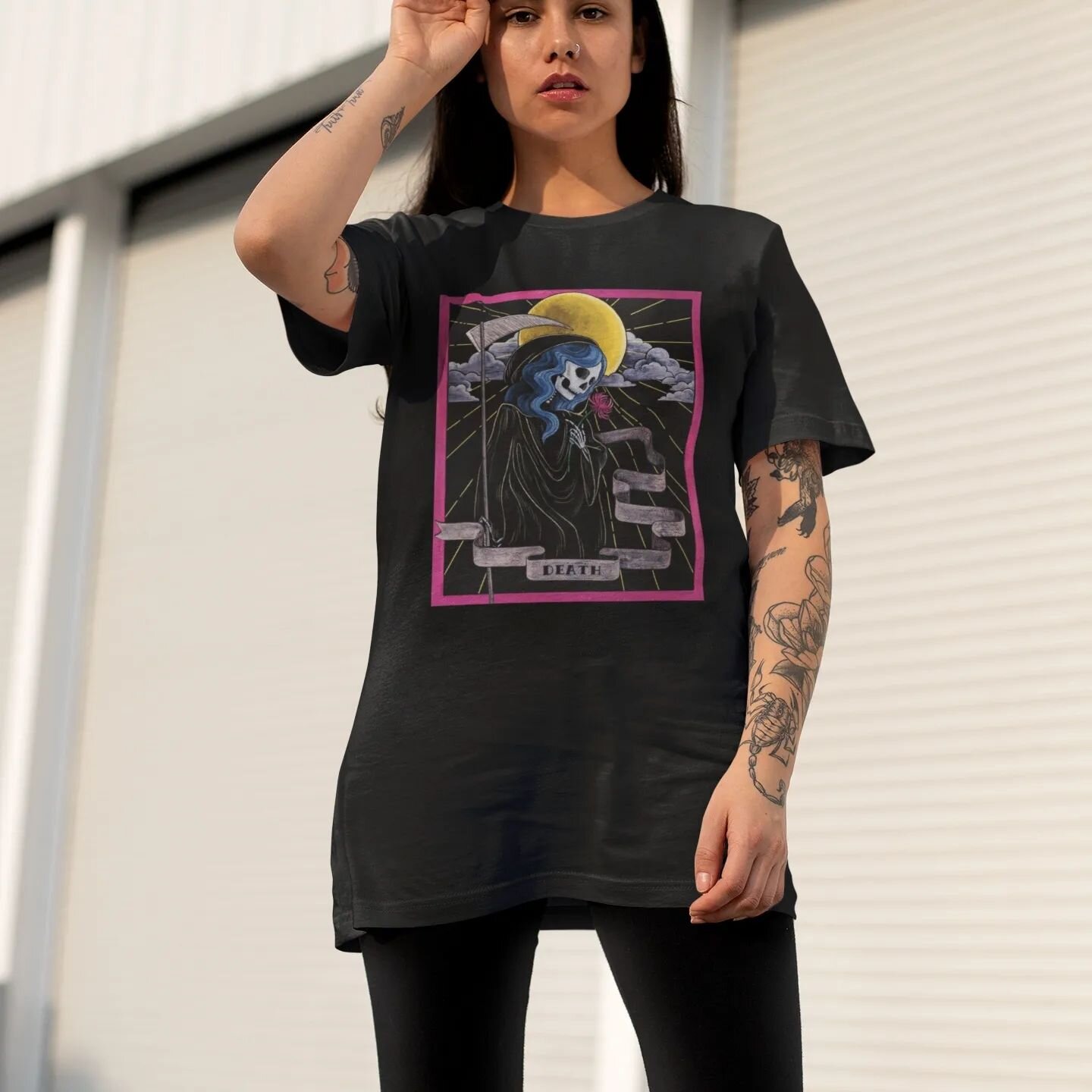 New shirts just dropped in my E t s y  S h o p!
The death tarot is a softstyle unisex tee available in sizes XS to 4XL. 
Oh and there may be a Valentine's S A L E happening at this very moment. 😘🥰🖤. 
.
.
.
#gothshirts #tarot #sizeinclusive #paynte