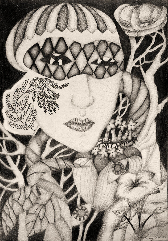 "Self-Portrait II" 8.5 x 12. Graphite. By Saima Shamsi
